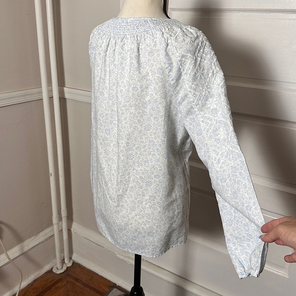 Joie Linen Blend Embroidered Peasant Top Tassels Smocked Neck Flowy Preppy Beach - Picture 10 of 17